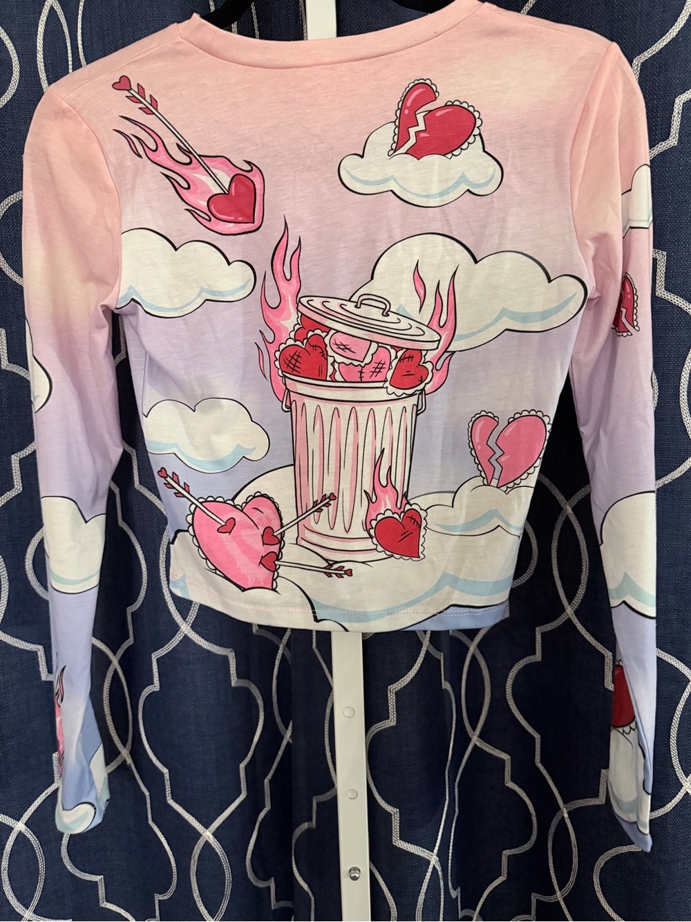 Sugar Thrillz 'Not Today Cupid' Long-Sleeve Crop Tee H2 - Picture 2 of 4